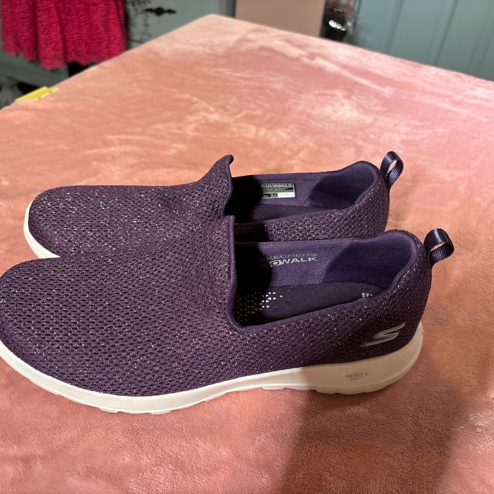 Skechers Go Walk Joy Purple Sparkle Casual Slip On Shoes Size 9.5 Goga Mat